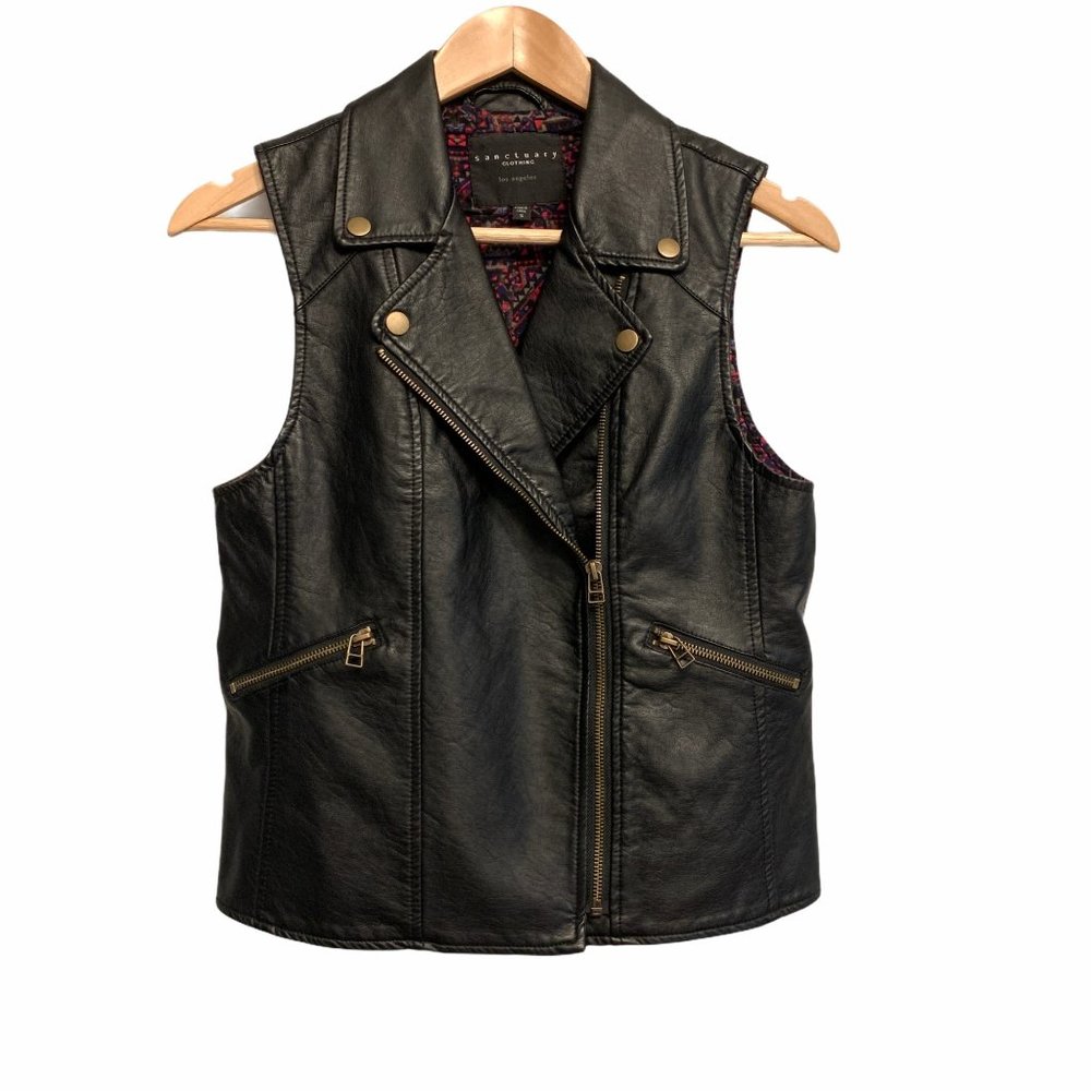 Sanctuary Vegan Leather Rebel Moto Vest Small
